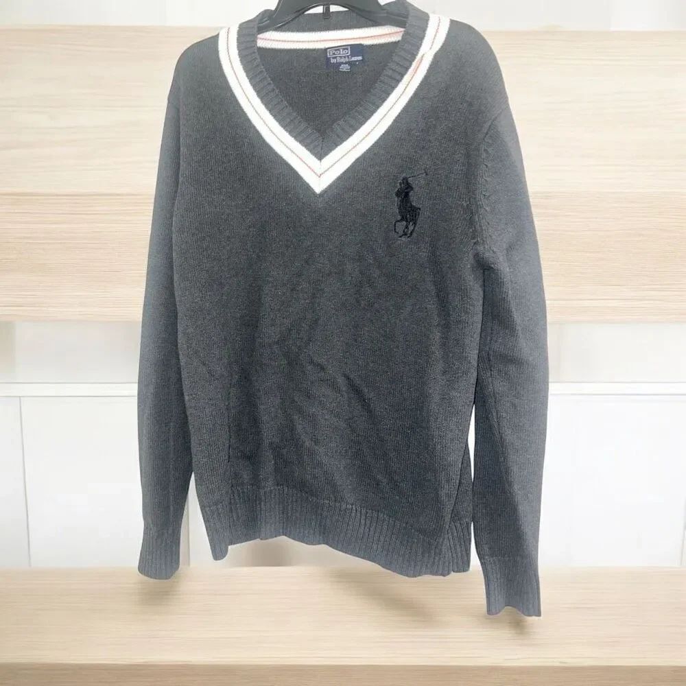 ✨Polo by Ralph Lauren Blue Label Large Logo Grey Sz XXL Sweater✨